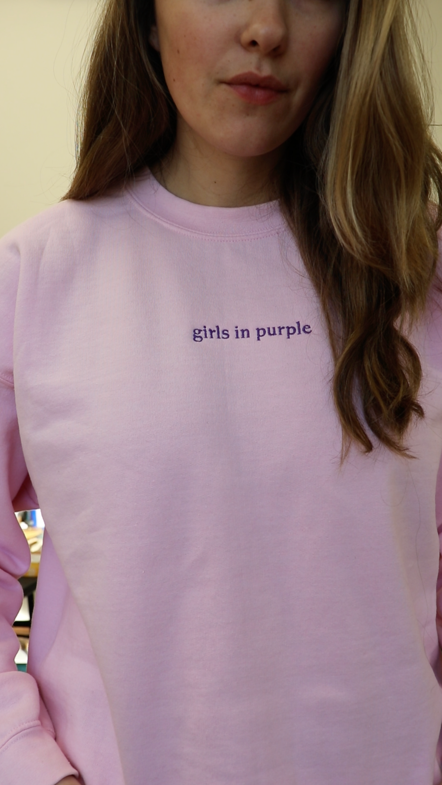 "girls in purple" sweatshirt
